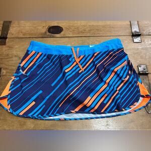 NIKE DRI-FIT Cross Striped Blue/Orange Tennis Golf Skort/Skirt Women's Large